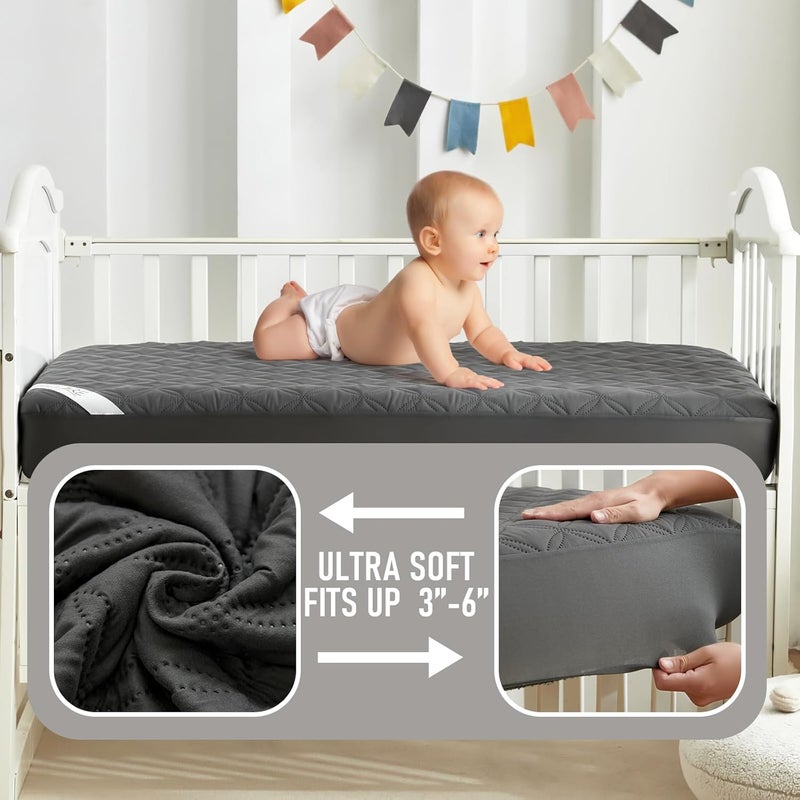 BEDLORE Waterproof Mattress Protector Crib, 2 Pack Soft Gray Mattress Pad, Noiseless Machine Washable Mattress Cover, Ultimate Protection for Your Baby's Crib Toddler Bed (52''x28'') - Image 5